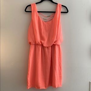 Neon pink tank top dress w cinched waist